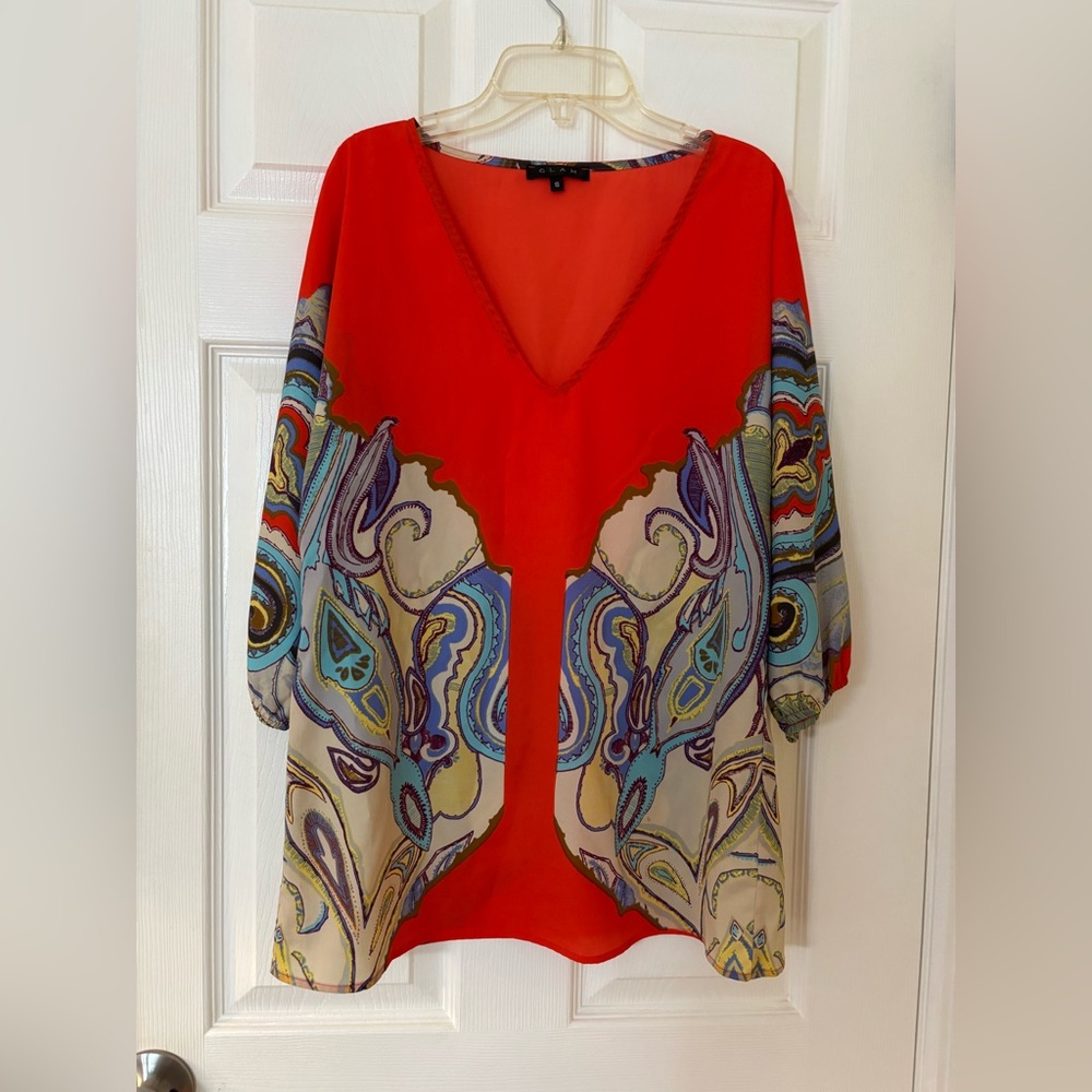 Glam Red and Multicolor Paisley Blouse